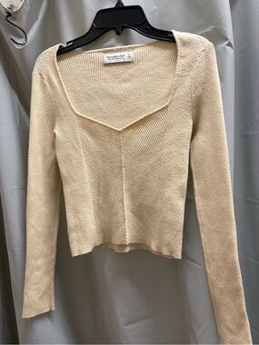 Abercrombie & Fitch Cream Ribbed Square-Neck Long-Sleeve Sweater